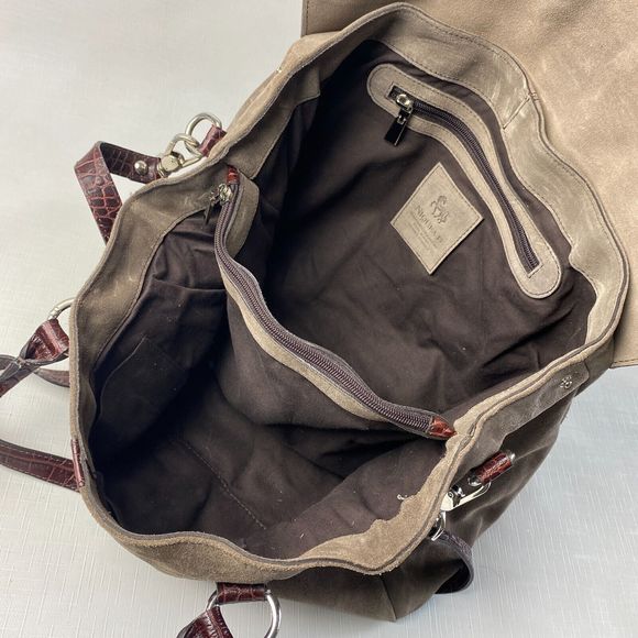 NIQUEA.D Gray SUEDE HOBO BAG! Large Brown Alligator Leather Purse MADE in ITALY - Picture 13 of 16